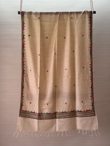 Tussar Silk Beige Dupatta with Lambani Design Work