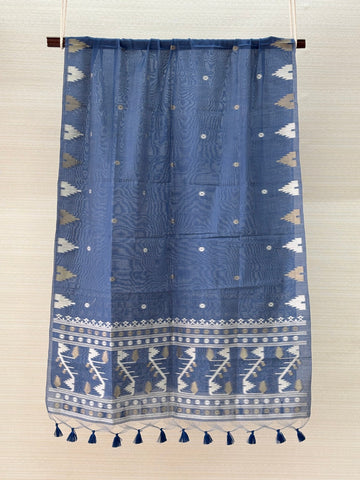 Cotton Silk Jamdani Weave Blue Dupatta
