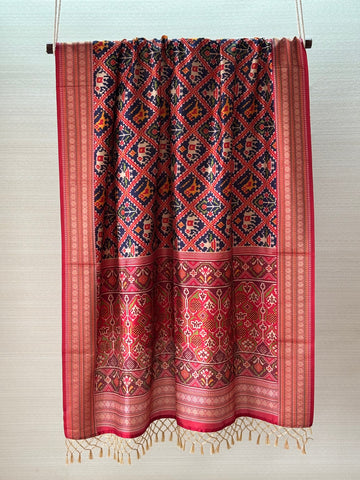 Cotton Silk Patola Weave Blue Dupatta with Narayanpeth Border