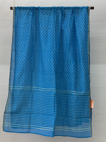 Blue Hand Block Printed Chanderi Silk Dupatta