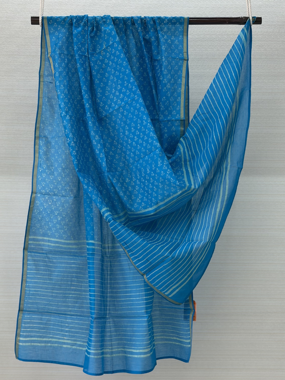 Blue Hand Block Printed Chanderi Silk Dupatta