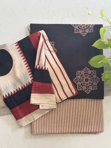Cotton Ajrakh Dupatta with Cotton Ajrakh Unstitched Kurta Set
