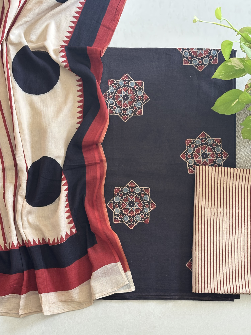 Cotton Ajrakh Dupatta with Cotton Ajrakh Unstitched Kurta Set