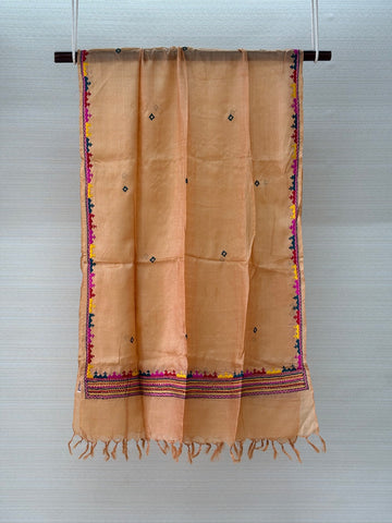 Tussar Silk Dark Peach Dupatta with Lambani Design Work
