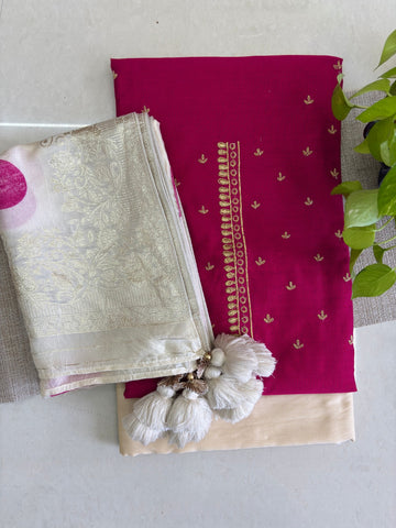 Dola Banarasi Silk Dupatta with Silk Cotton Unstitched Kurta Set