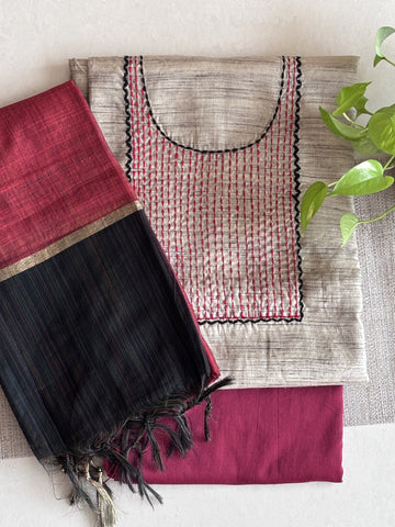 Elegant Munga Silk Unstitched Suit with Maheshwari Dupatta