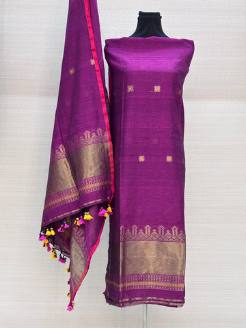 Jamdani Weave Cotton Unstitched Suit Set – Elegant in Magenta