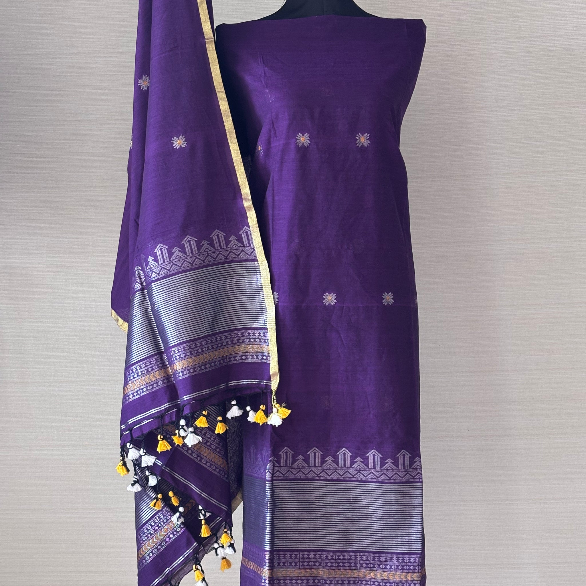 Jamdani Weave Cotton Unstitched Suit Set – Regal in Purple