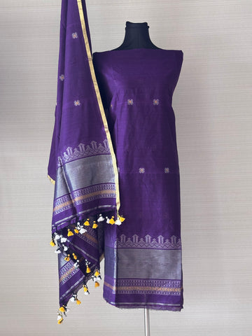Jamdani Weave Cotton Unstitched Suit Set – Regal in Purple