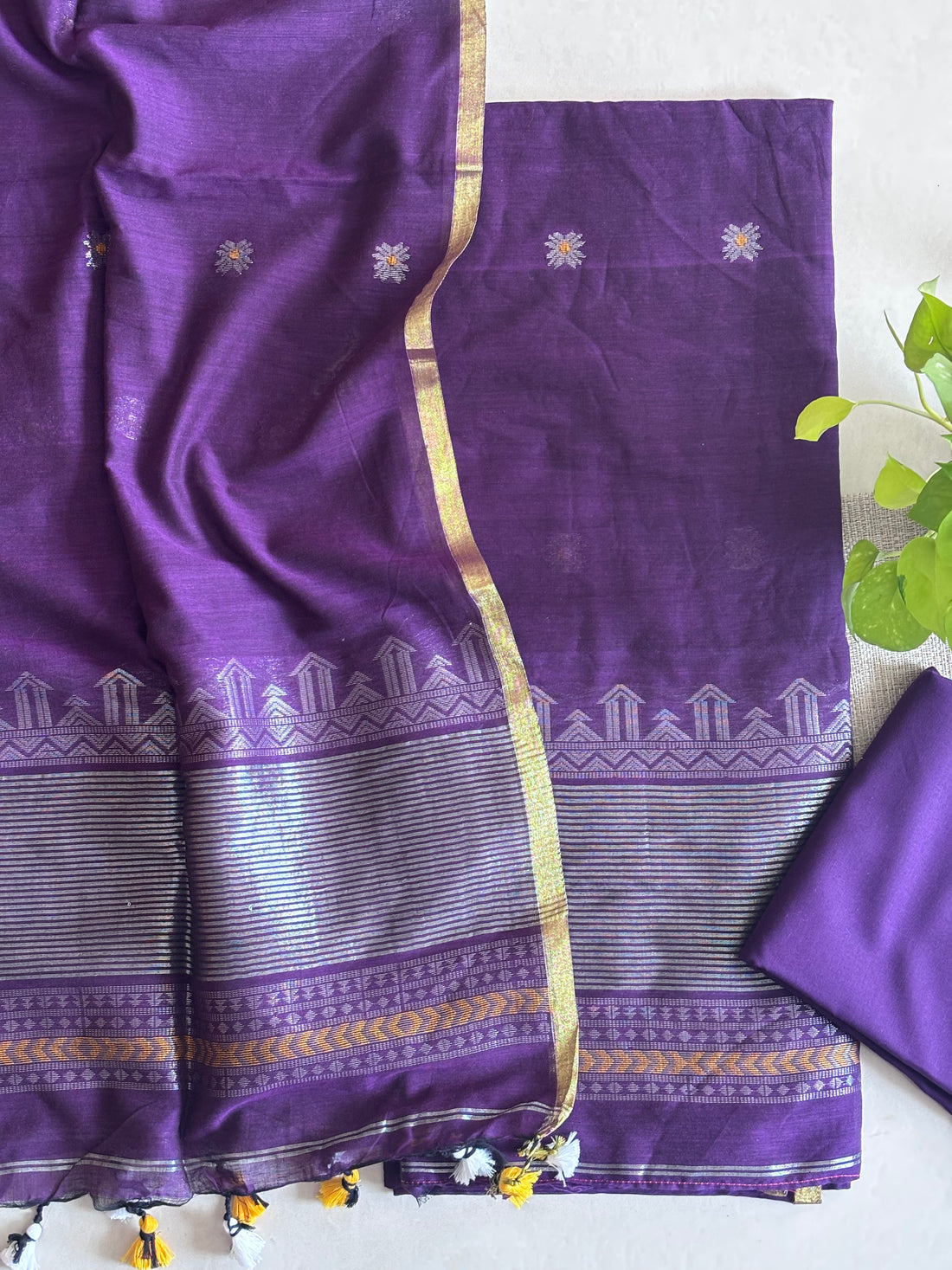 Jamdani Weave Cotton Unstitched Suit Set – Regal in Purple