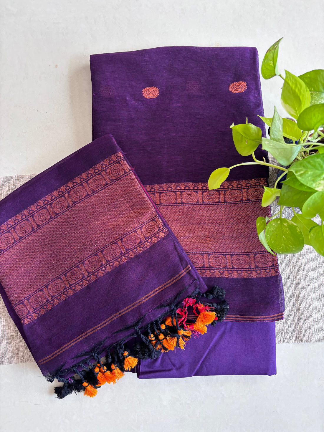 Jamdani Weave Linen Silk Unstitched Suit Set – Regal in Purple