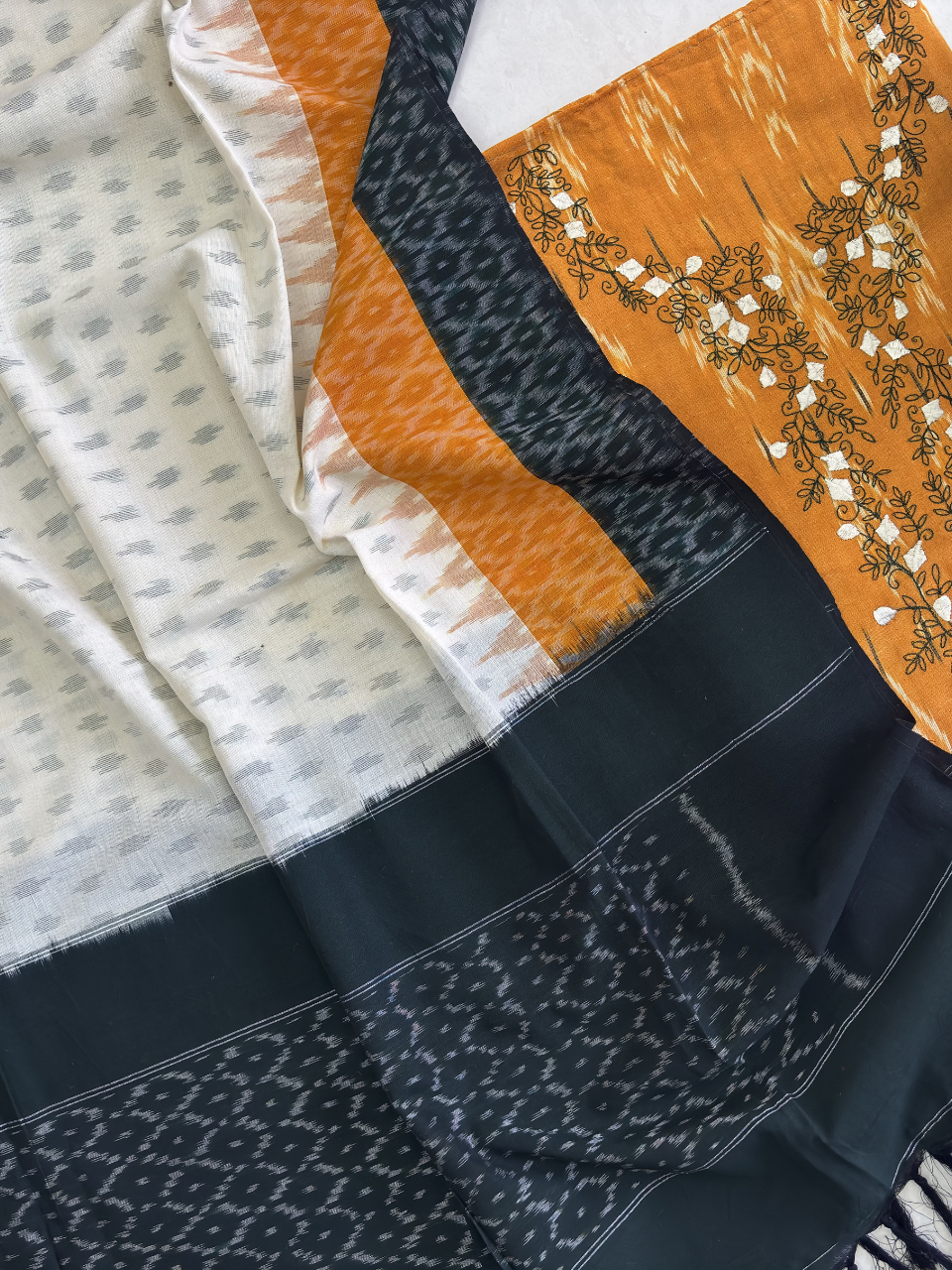 Ikkat Cotton Mustard Unstitched Kurta Set with Dupatta