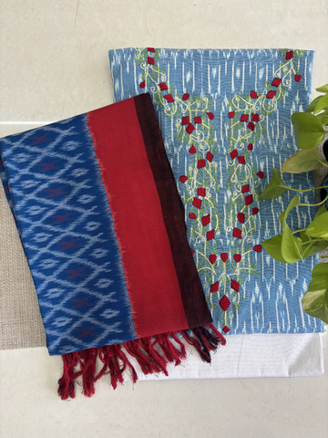 Ikkat Cotton Unstitched Kurta Set with Dupatta