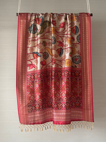 Cotton Silk Kalamkari Design Mix Colour Dupatta with Narayanpeth Border