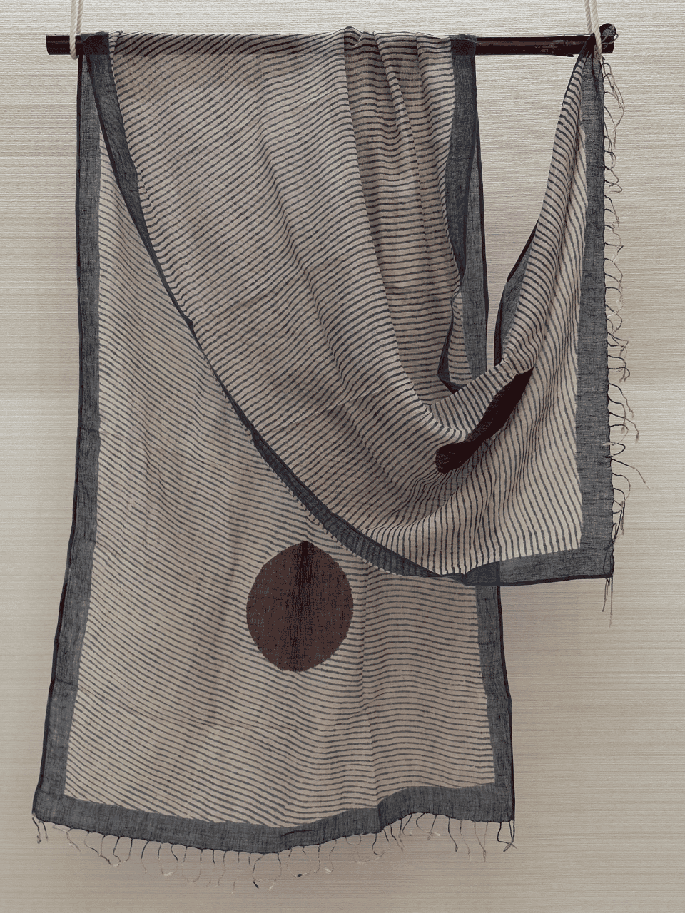 Big Maroon Circle Hand Block Printed Pure Linen Dupatta