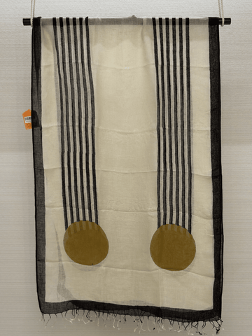 Hand Block Printed Pure Linen Dupatta – Lines & Mustard Design