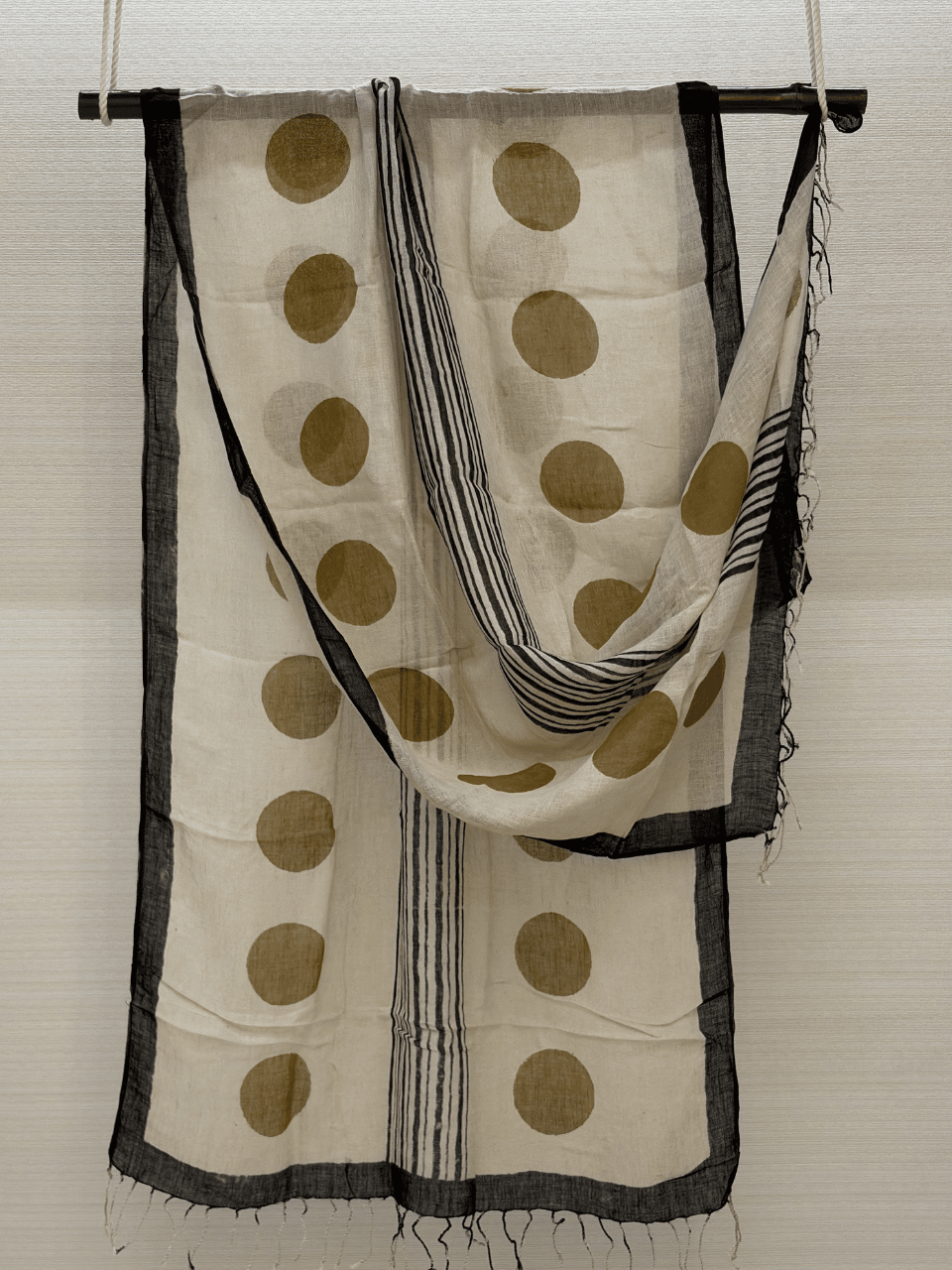 Mustard Small Circles Hand Block Printed Pure Linen Dupatta
