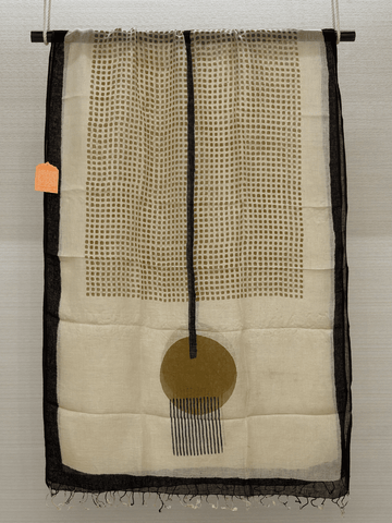 Mustard Hand Block Printed Pure Linen Dupatta with Big Circle Design