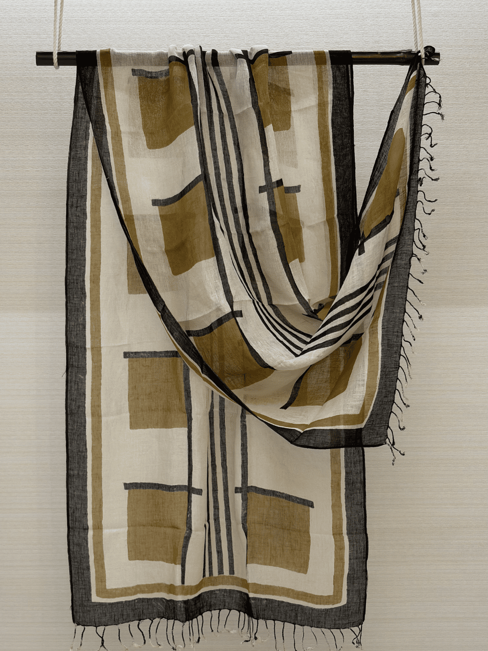 Mustard Hand Block Printed Pure Linen Dupatta