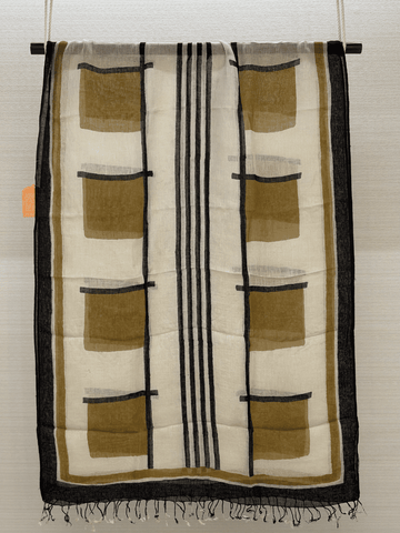 Mustard Hand Block Printed Pure Linen Dupatta