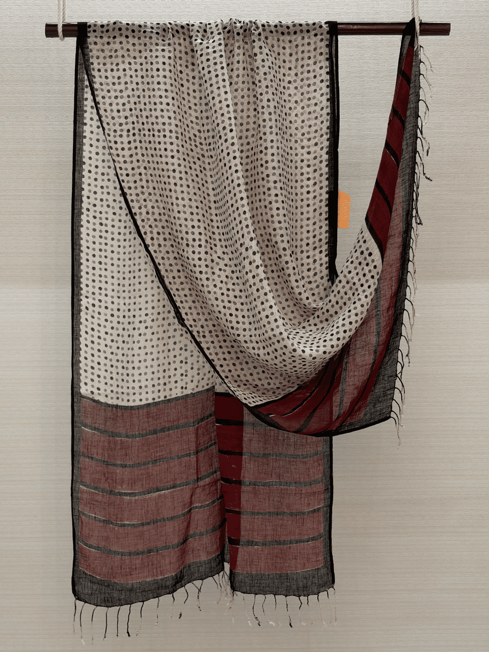 Hand Block Printed Pure Linen Dots Dupatta
