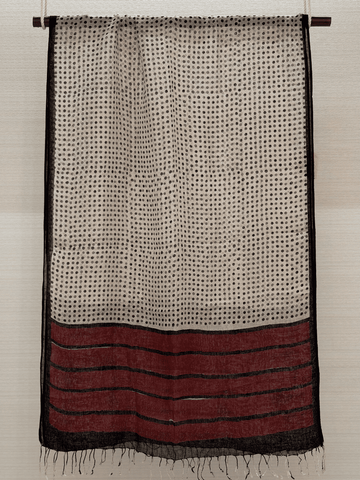 Hand Block Printed Pure Linen Dots Dupatta
