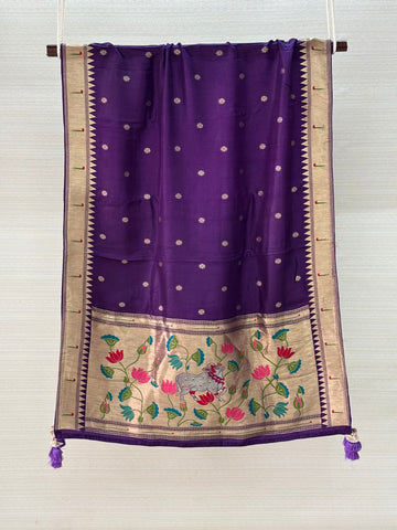 Pure Semi Silk Purple Paithani Dupatta with Muniya Border