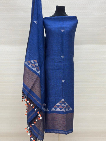 Pure Linen Jamdani Weave Suit Set with Dupatta
