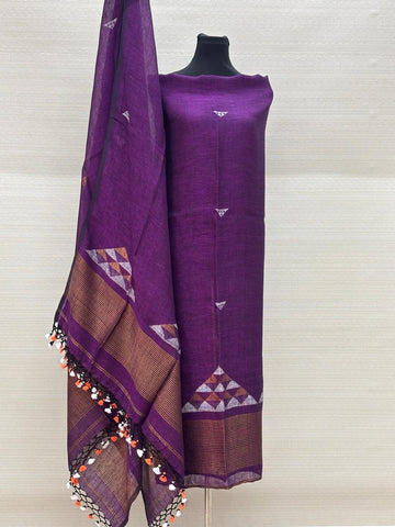 Pure Linen Jamdani Weave Unstitched Suit Set
