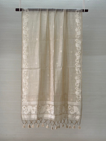 Cotton Silk Jamdani Weave White Dupatta
