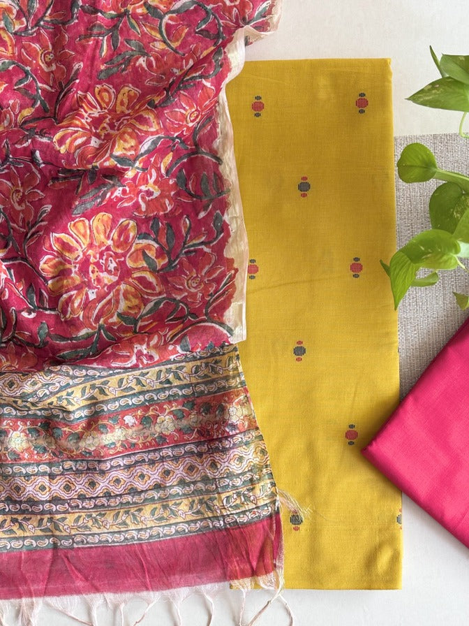 Chanderi Silk Dupatta with Mustard Handloom Unstitched Set