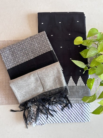 Handloom Weave Dupatta with  Black Handloom Unstitched  Set