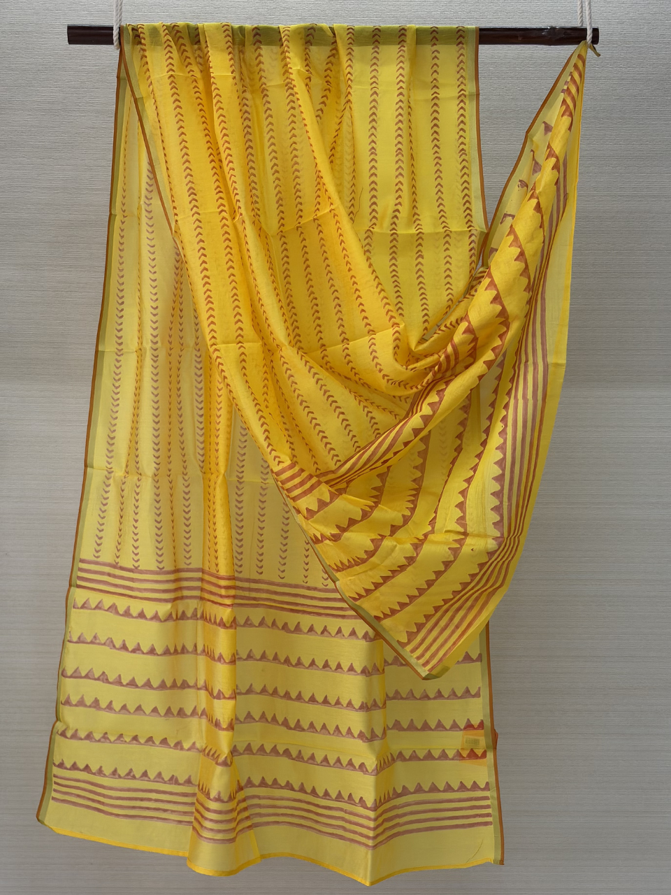 Yellow Hand Block Printed Chanderi Silk Dupatta