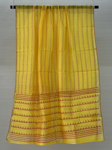 Yellow Hand Block Printed Chanderi Silk Dupatta