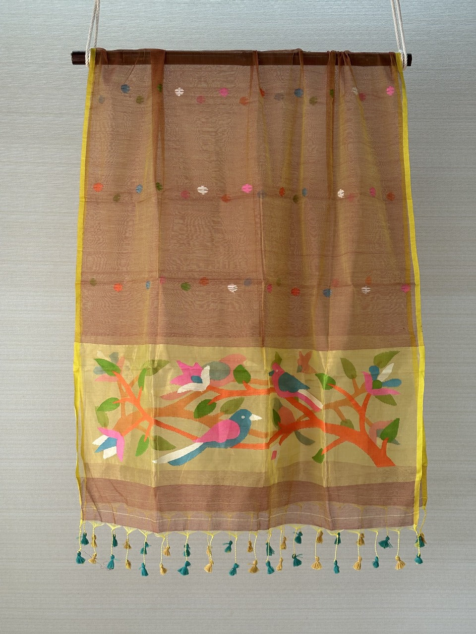 Muslin Silk Paithani Unstitched Set with Muslin Silk Dupatta – Golden Rust