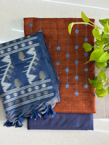 Jamdani Weave Silk Dupatta with Silk Cotton Unstitched Set