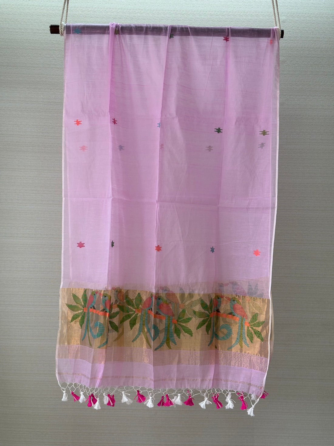Muslin Silk Paithani Unstitched Set with Muslin Silk Dupatta – Light Pink