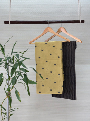 Cotton Hand Block Ajrakh Floral Printed Mustard Co-Ord Set (Top & Bottom)