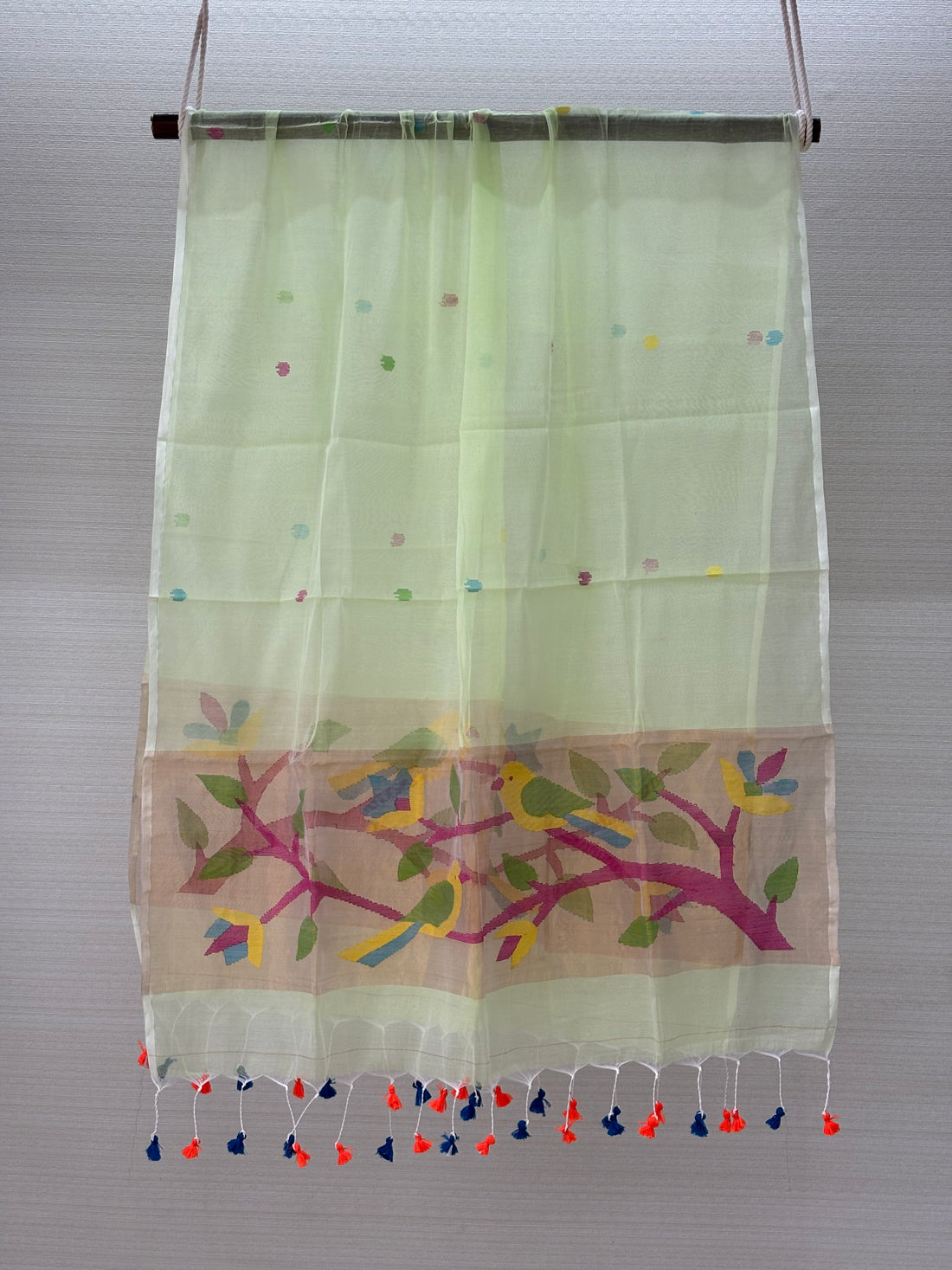Muslin Silk Paithani Unstitched Set with Muslin Silk Dupatta – Light Pista Green