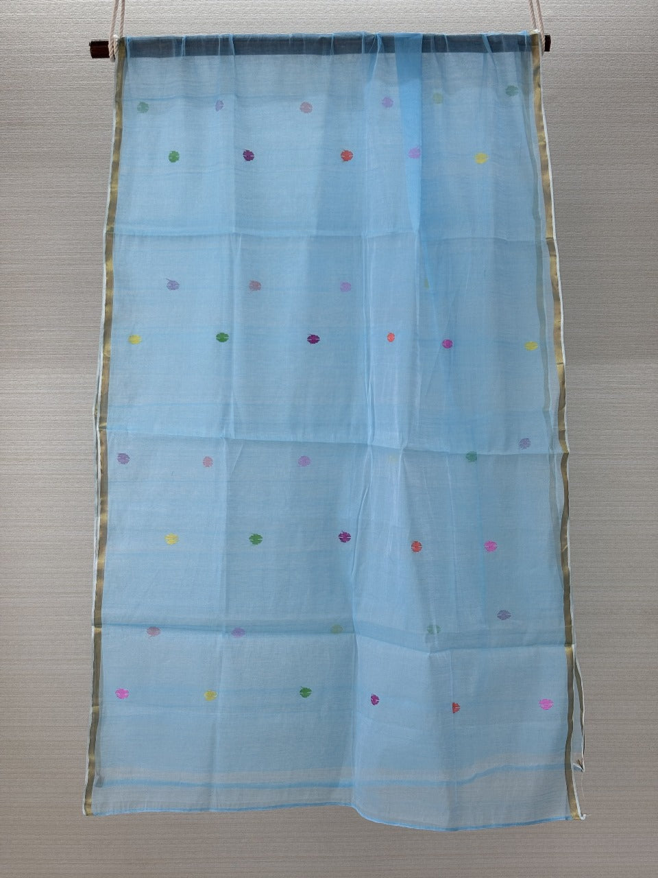 Muslin Silk Paithani Unstitched Set with Muslin Silk Dupatta – Light Sky