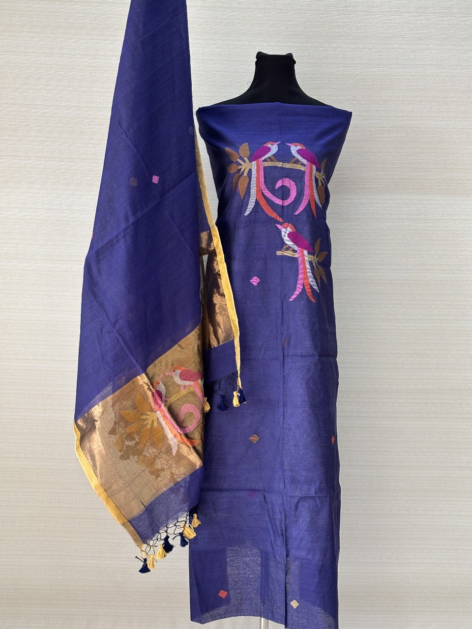 Muslin Silk Paithani Unstitched Set with Muslin Silk Dupatta – Purple