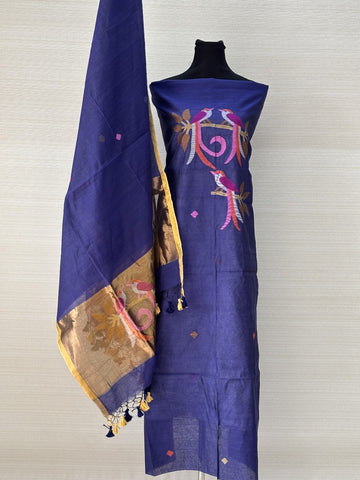 Muslin Silk Paithani Unstitched Set with Muslin Silk Dupatta – Purple
