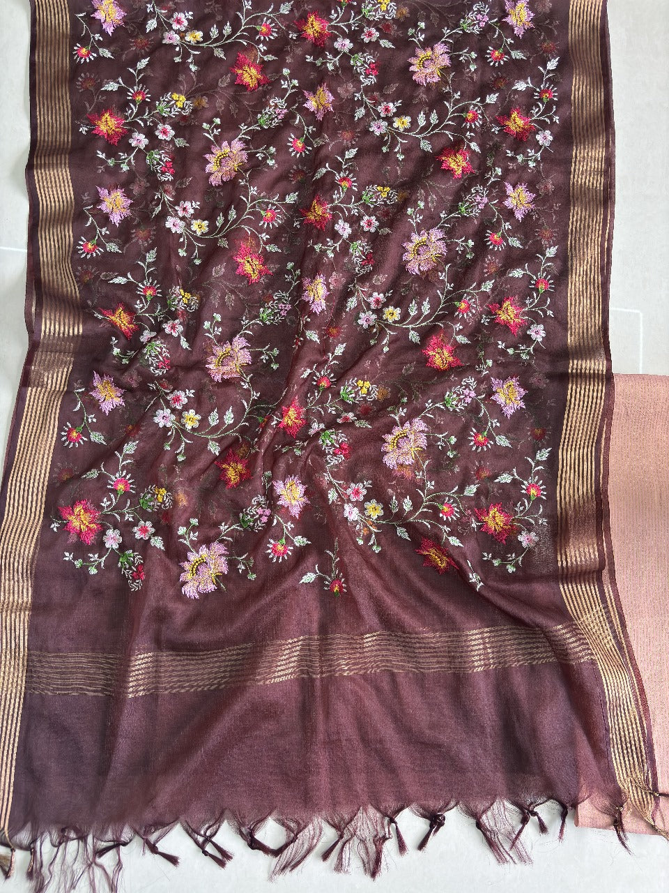 Chanderi Tissue Silk Unstitched Set with Chanderi Silk Work Dupatta – Pink